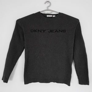 DKNY Spellout Mens Gray Ribbed Sweater L